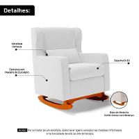 Poltrona De Amamentação E Descanso Zoe Com Base Balanço Sintético Branco - Desk Design - 6