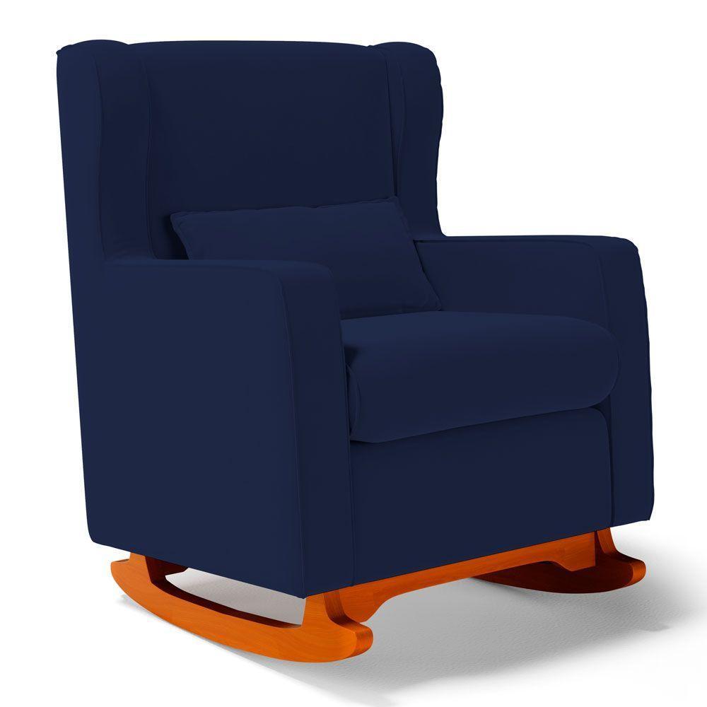 Poltrona De Amamentação E Descanso Zoe Com Base Balanço E Puff Sintético Azul Marinho - Desk Design - 6