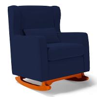 Poltrona De Amamentação E Descanso Zoe Com Base Balanço E Puff Sintético Azul Marinho - Desk Design - 8