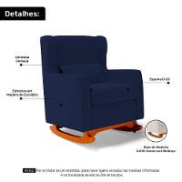 Poltrona De Amamentação E Descanso Zoe Com Base Balanço E Puff Sintético Azul Marinho - Desk Design - 12