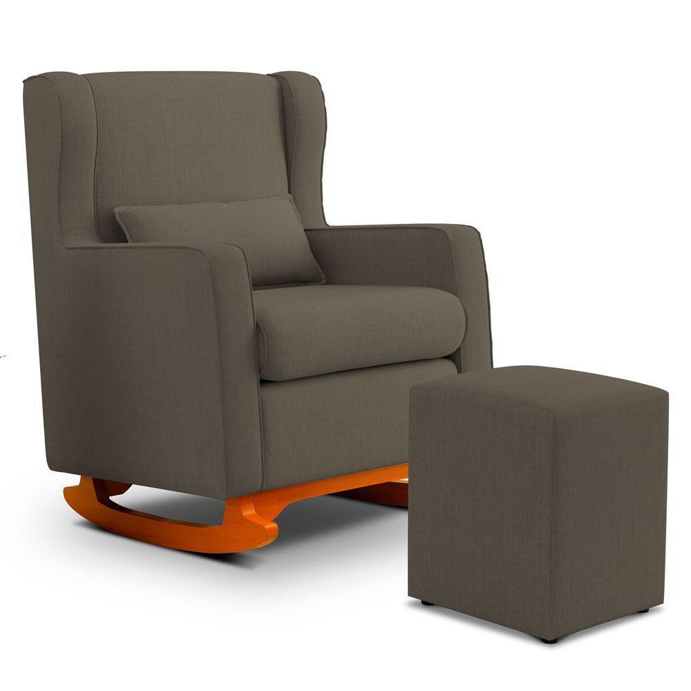 Poltrona De Amamentação E Descanso Zoe Com Base Balanço E Puff Linho Cacau - Desk Design - 1