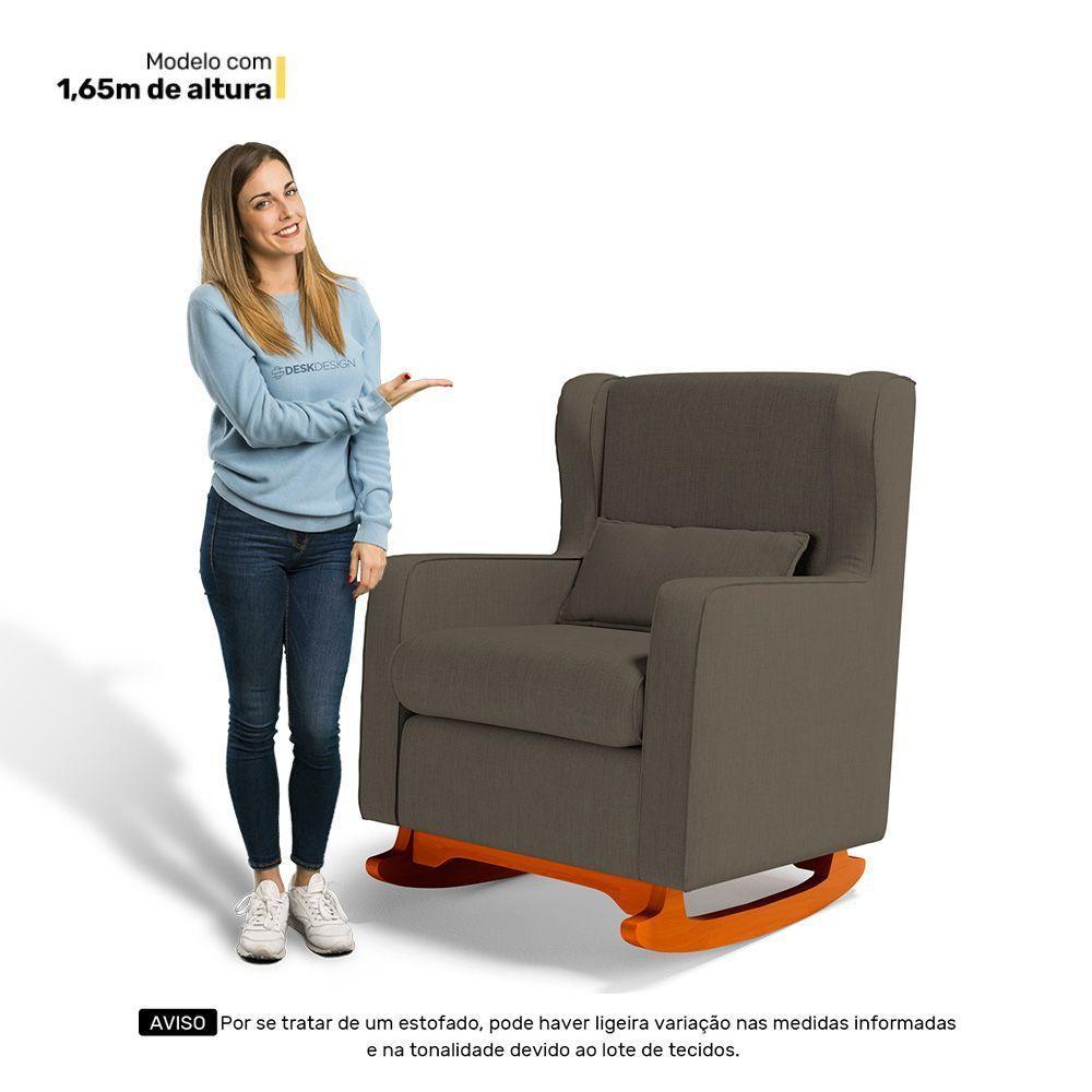 Poltrona De Amamentação E Descanso Zoe Com Base Balanço E Puff Linho Cacau - Desk Design - 9