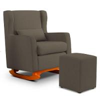 Poltrona De Amamentação E Descanso Zoe Com Base Balanço E Puff Linho Cacau - Desk Design - 1