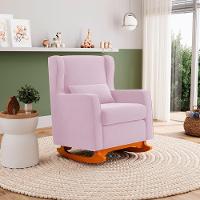Poltrona De Amamentação E Descanso Zoe Com Base Balanço Sintético Rosa Bebê - Desk Design - 7