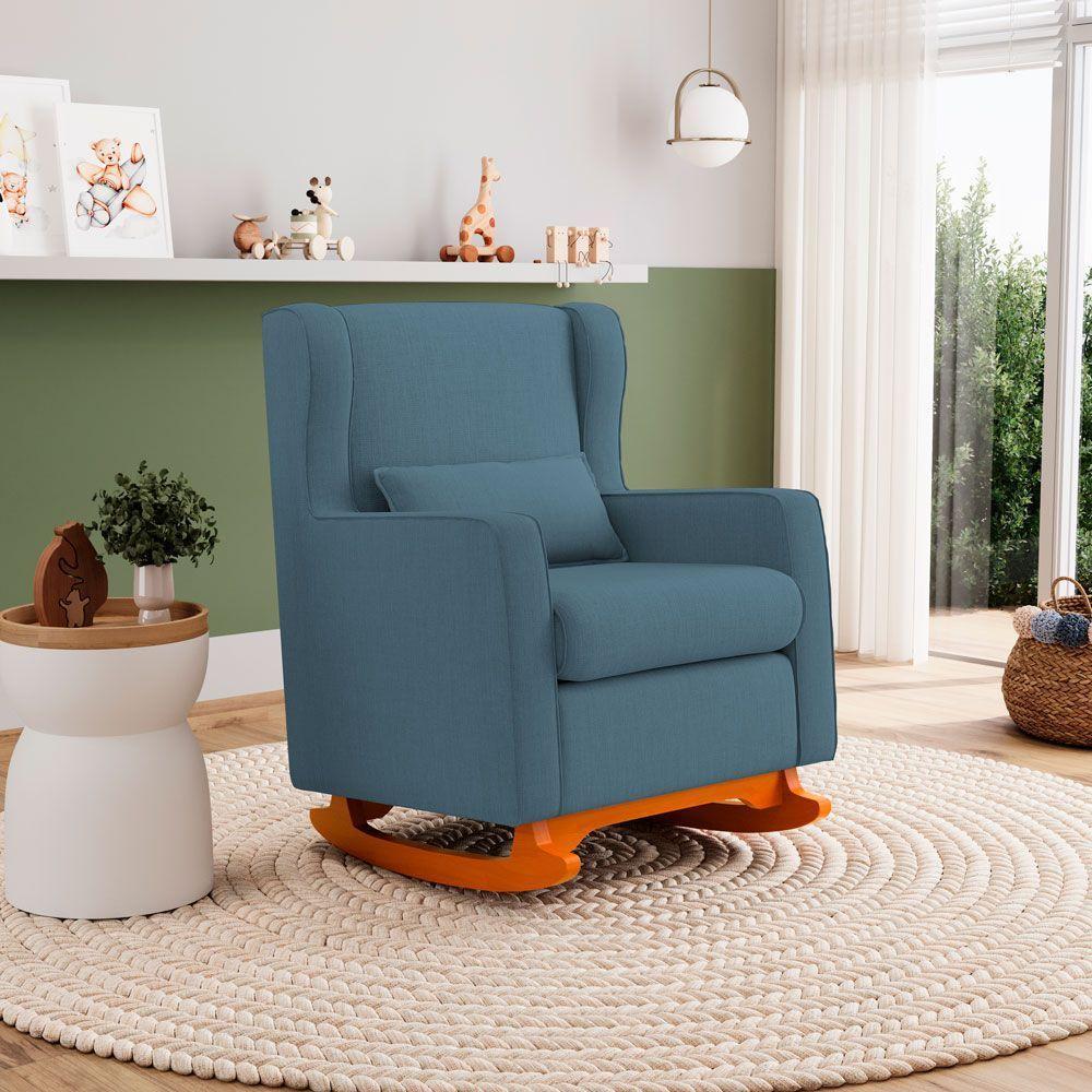 Poltrona De Amamentação E Descanso Zoe Com Base Balanço Linho Denim - Desk Design - 7