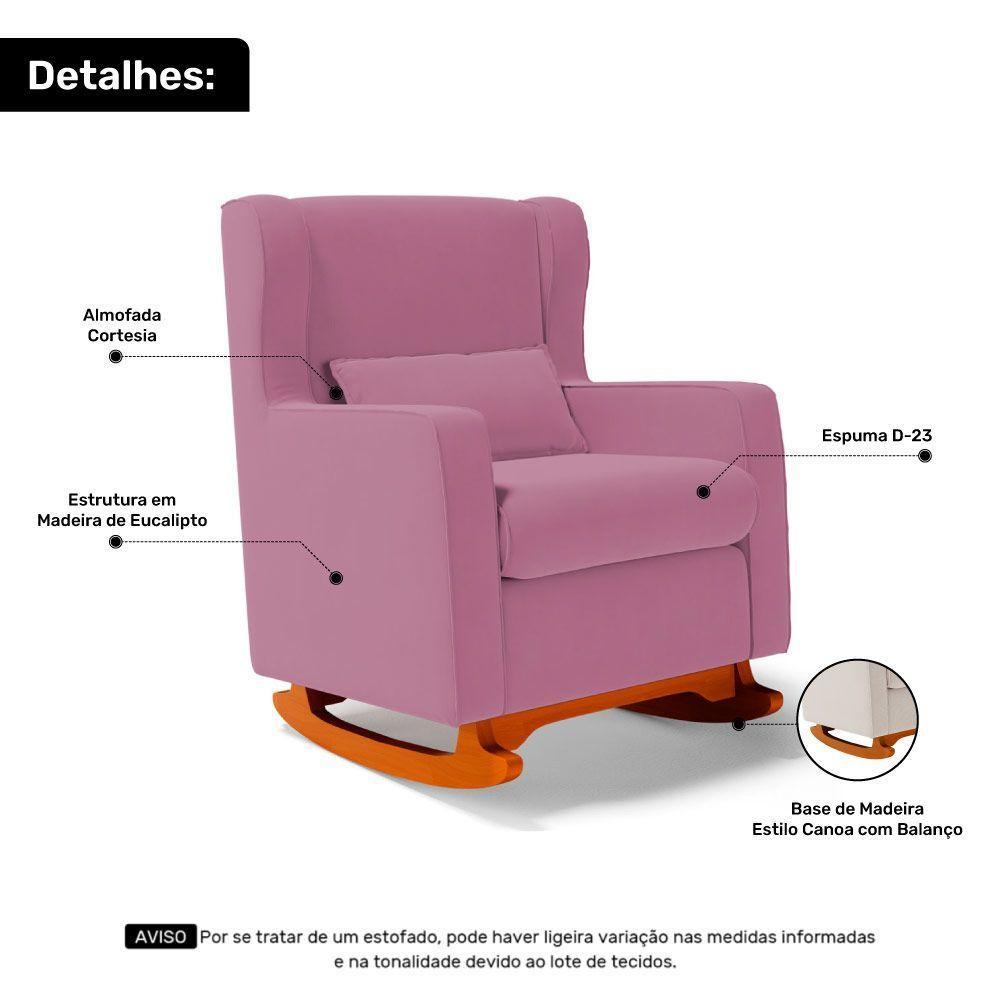 Poltrona De Amamentação E Descanso Zoe Com Base Balanço E Puff Suede Rosa - Desk Design - 3