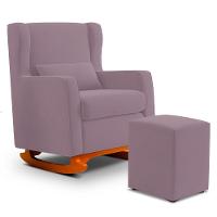 Poltrona De Amamentação E Descanso Zoe Com Base Balanço E Puff Veludo Rosê - Desk Design - 1