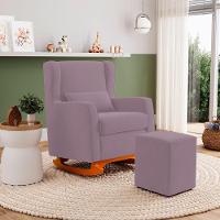 Poltrona De Amamentação E Descanso Zoe Com Base Balanço E Puff Veludo Rosê - Desk Design - 2