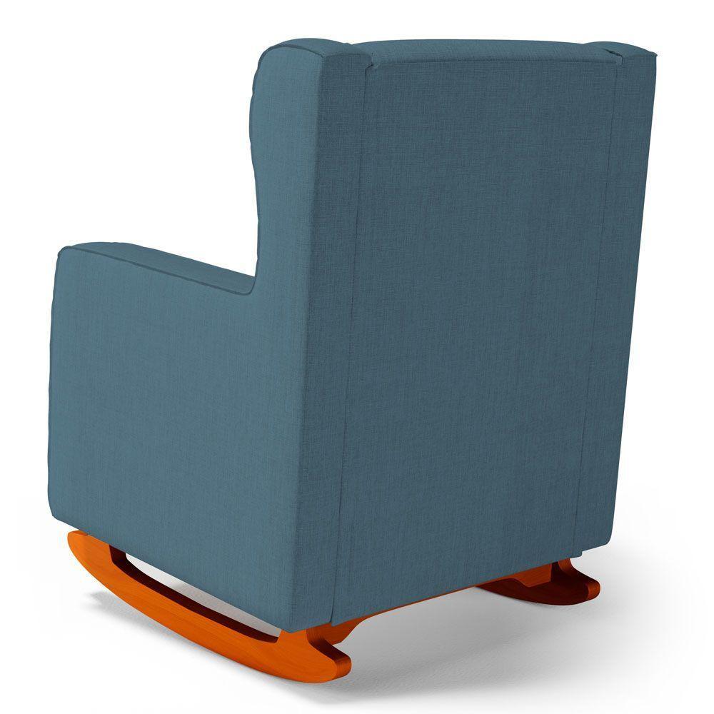 Poltrona De Amamentação E Descanso Zoe Com Base Balanço E Puff Linho Denim - Desk Design - 6