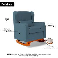 Poltrona De Amamentação E Descanso Zoe Com Base Balanço E Puff Linho Denim - Desk Design - 5