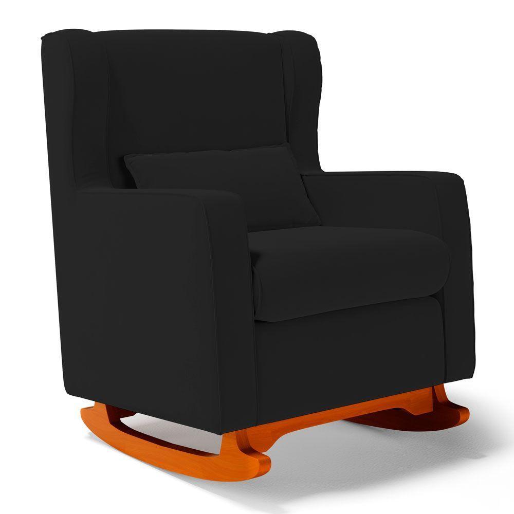 Poltrona De Amamentação E Descanso Zoe Com Base Balanço E Puff Suede Preto - Desk Design - 2