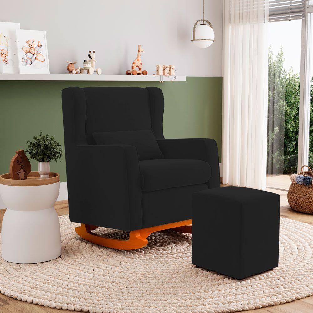 Poltrona De Amamentação E Descanso Zoe Com Base Balanço E Puff Suede Preto - Desk Design - 5