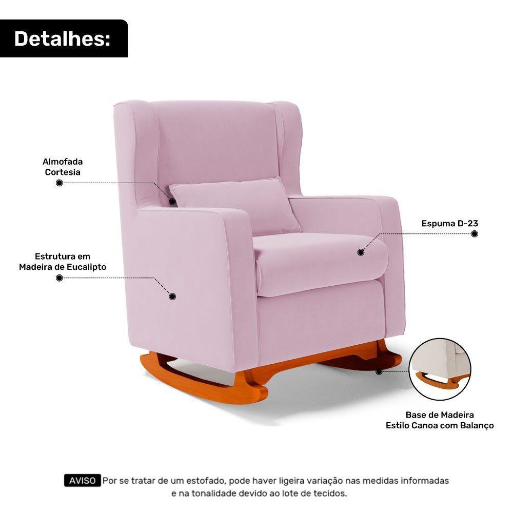 Poltrona De Amamentação E Descanso Zoe Com Base Balanço E Puff Sintético Rosa Bebê - Desk Design - 8