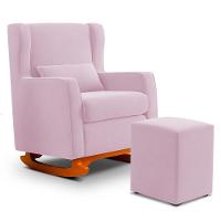 Poltrona De Amamentação E Descanso Zoe Com Base Balanço E Puff Sintético Rosa Bebê - Desk Design - 2