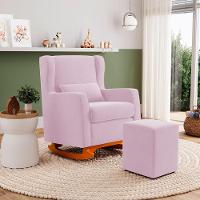 Poltrona De Amamentação E Descanso Zoe Com Base Balanço E Puff Sintético Rosa Bebê - Desk Design - 3