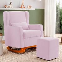 Poltrona De Amamentação E Descanso Zoe Com Base Balanço E Puff Sintético Rosa Bebê - Desk Design - 7