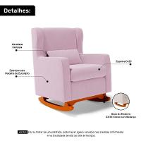 Poltrona De Amamentação E Descanso Zoe Com Base Balanço E Puff Sintético Rosa Bebê - Desk Design - 8
