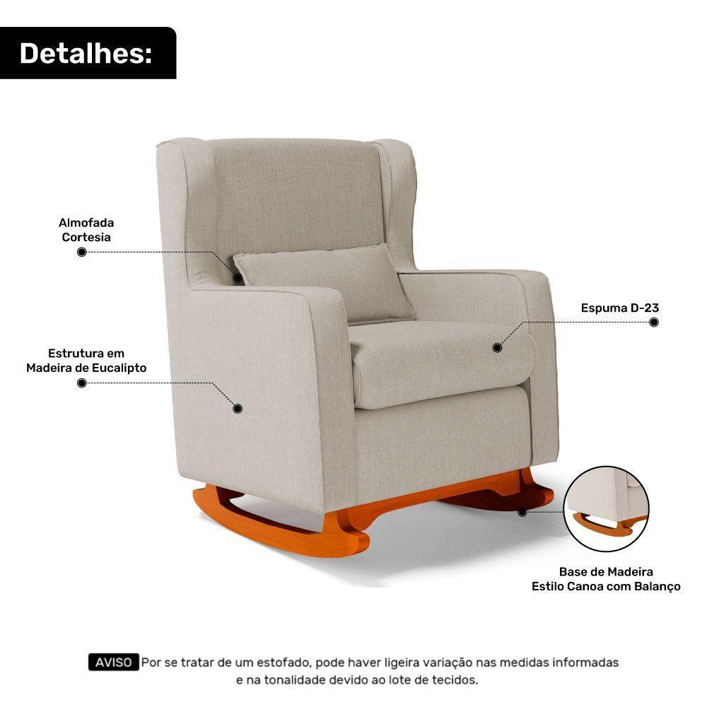 Poltrona De Amamentação E Descanso Zoe Com Base Balanço Linho Bege - Desk Design - 4