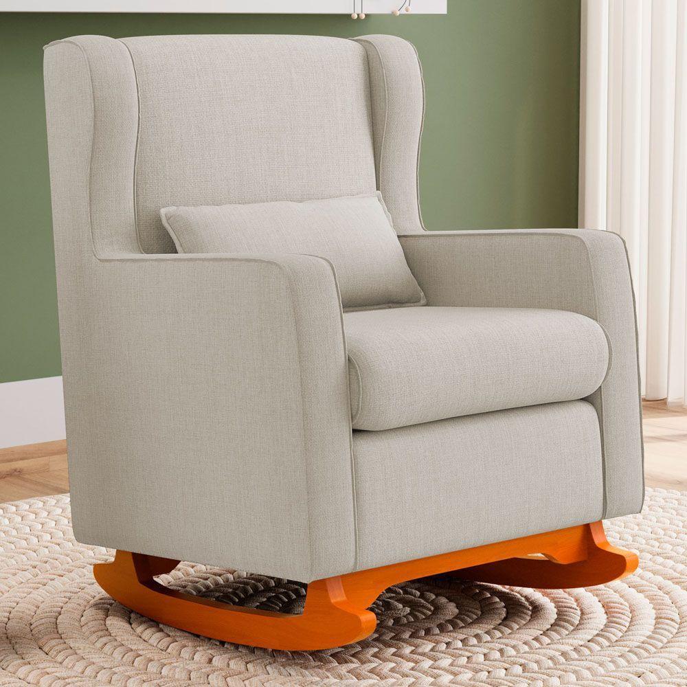 Poltrona De Amamentação E Descanso Zoe Com Base Balanço Linho Bege - Desk Design - 5