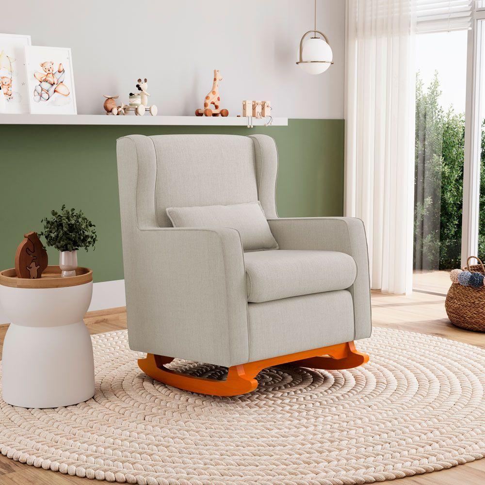 Poltrona De Amamentação E Descanso Zoe Com Base Balanço Linho Bege - Desk Design - 8