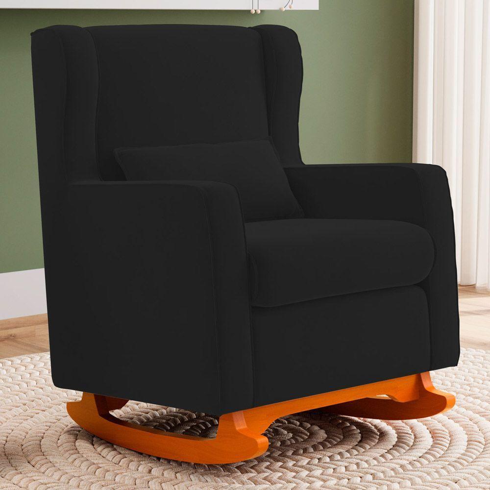 Poltrona De Amamentação E Descanso Zoe Com Base Balanço Suede Preto - Desk Design - 5