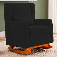 Poltrona De Amamentação E Descanso Zoe Com Base Balanço Suede Preto - Desk Design - 9