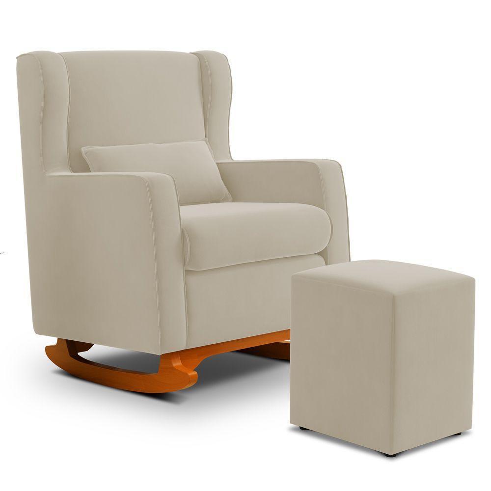 Poltrona De Amamentação E Descanso Zoe Com Base Balanço E Puff Suede Bege - Desk Design - 1