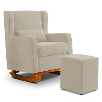 Poltrona De Amamentação E Descanso Zoe Com Base Balanço E Puff Suede Bege - Desk Design - 1