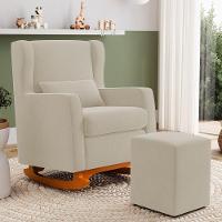 Poltrona De Amamentação E Descanso Zoe Com Base Balanço E Puff Suede Bege - Desk Design - 3