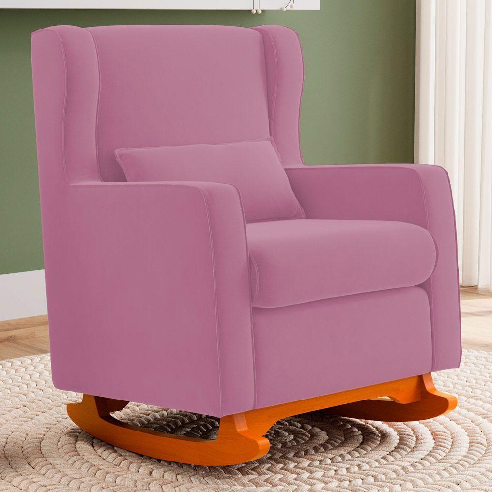 Poltrona De Amamentação E Descanso Zoe Com Base Balanço Suede Rosa - Desk Design - 4