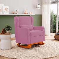 Poltrona De Amamentação E Descanso Zoe Com Base Balanço Suede Rosa - Desk Design - 5