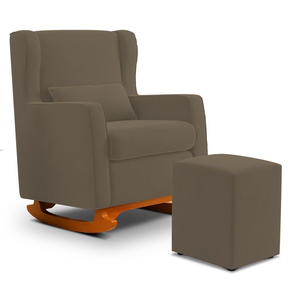 Poltrona De Amamentação E Descanso Zoe Com Base Balanço E Puff Suede Capuccino - Desk Design - 1