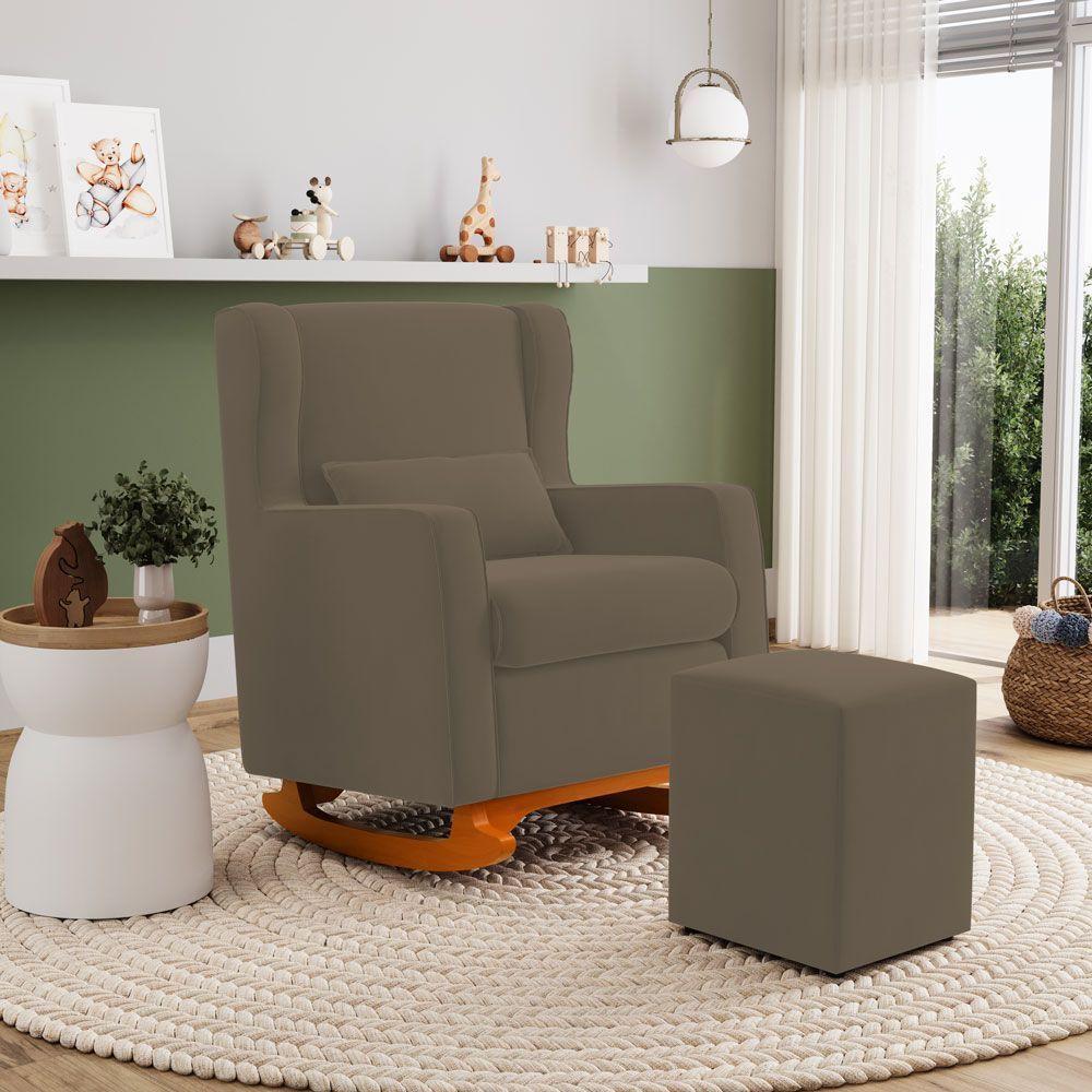 Poltrona De Amamentação E Descanso Zoe Com Base Balanço E Puff Suede Capuccino - Desk Design - 7