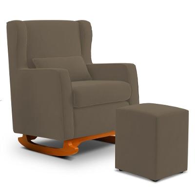 Poltrona De Amamentação E Descanso Zoe Com Base Balanço E Puff Suede Capuccino - Desk Design