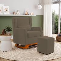 Poltrona De Amamentação E Descanso Zoe Com Base Balanço E Puff Suede Capuccino - Desk Design - 8