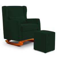 Poltrona De Amamentação E Descanso Zoe Com Base Balanço E Puff Veludo Verde - Desk Design - 1