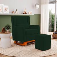 Poltrona De Amamentação E Descanso Zoe Com Base Balanço E Puff Veludo Verde - Desk Design - 7