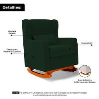 Poltrona De Amamentação E Descanso Zoe Com Base Balanço E Puff Veludo Verde - Desk Design - 15