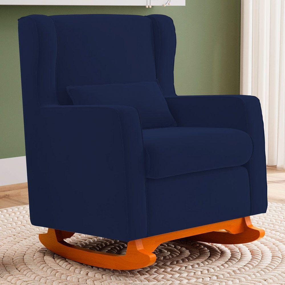 Poltrona De Amamentação E Descanso Zoe Com Base Balanço Suede Azul Marinho - Desk Design - 3