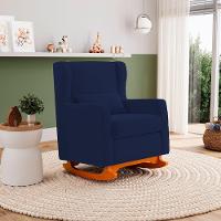 Poltrona De Amamentação E Descanso Zoe Com Base Balanço Suede Azul Marinho - Desk Design - 2