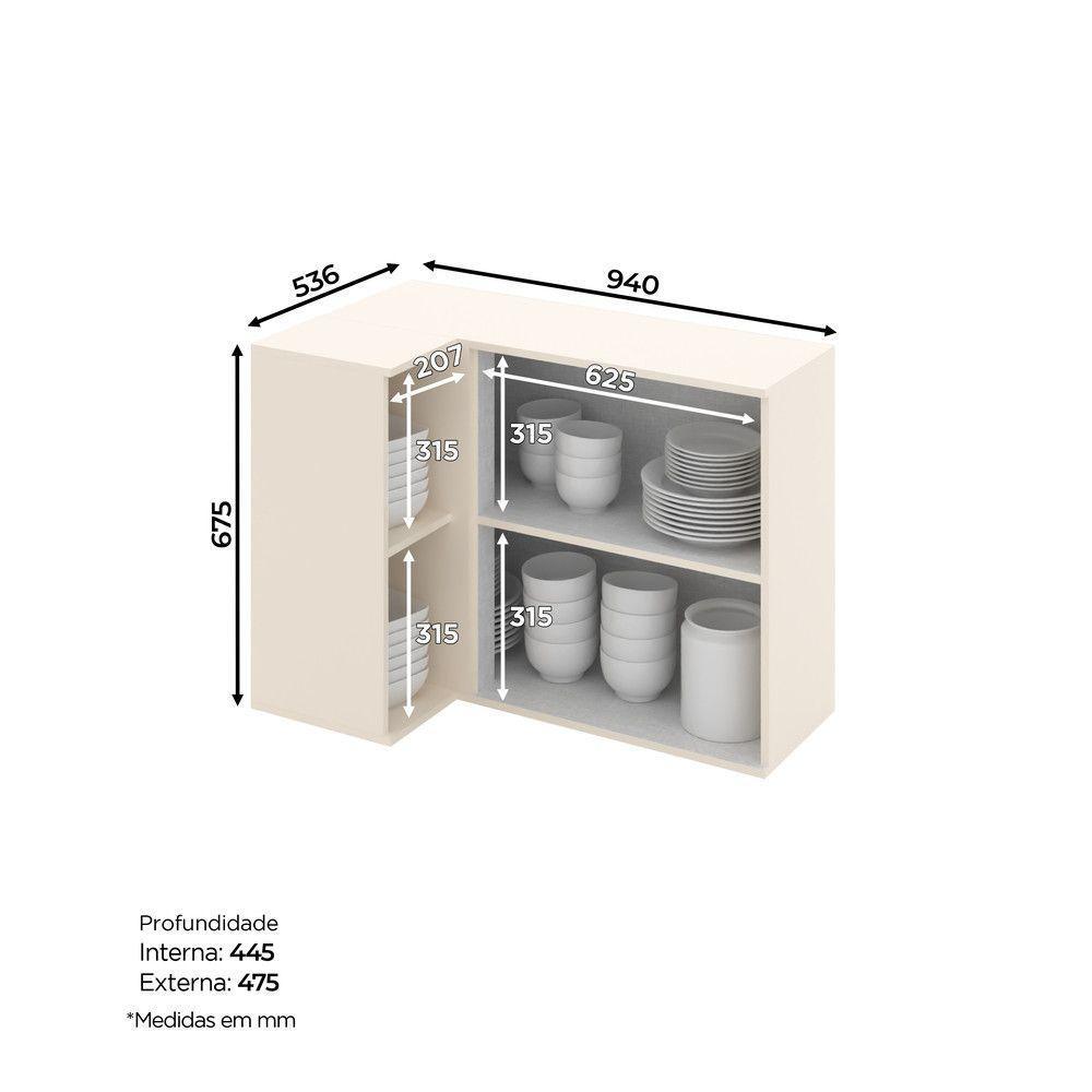 Armário Aéreo De Cozinha Canto Reto 1 Porta Connect Henn Off White - 2