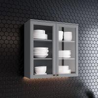 Armário Aéreo De Cozinha 2 Portas Com Vidro Americana Henn Cinza - 2