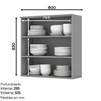 Armário Aéreo De Cozinha 80 Cm 2 Portas Com Vidro Amy Casa 812 Cinza - 4
