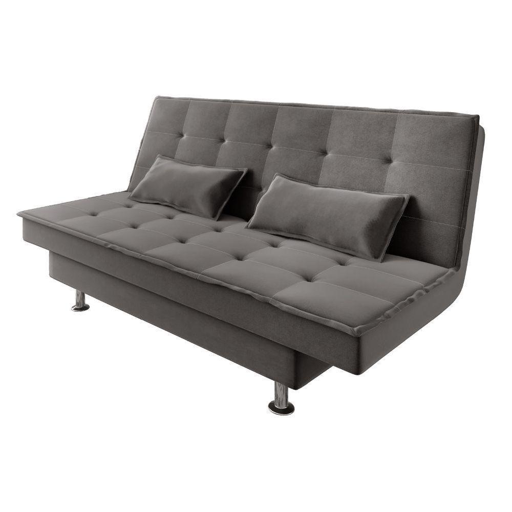 Sofá Cama 3 Lugares 1,84m Andradas Veludo Suede Cinza Mamflex Cinza - 1