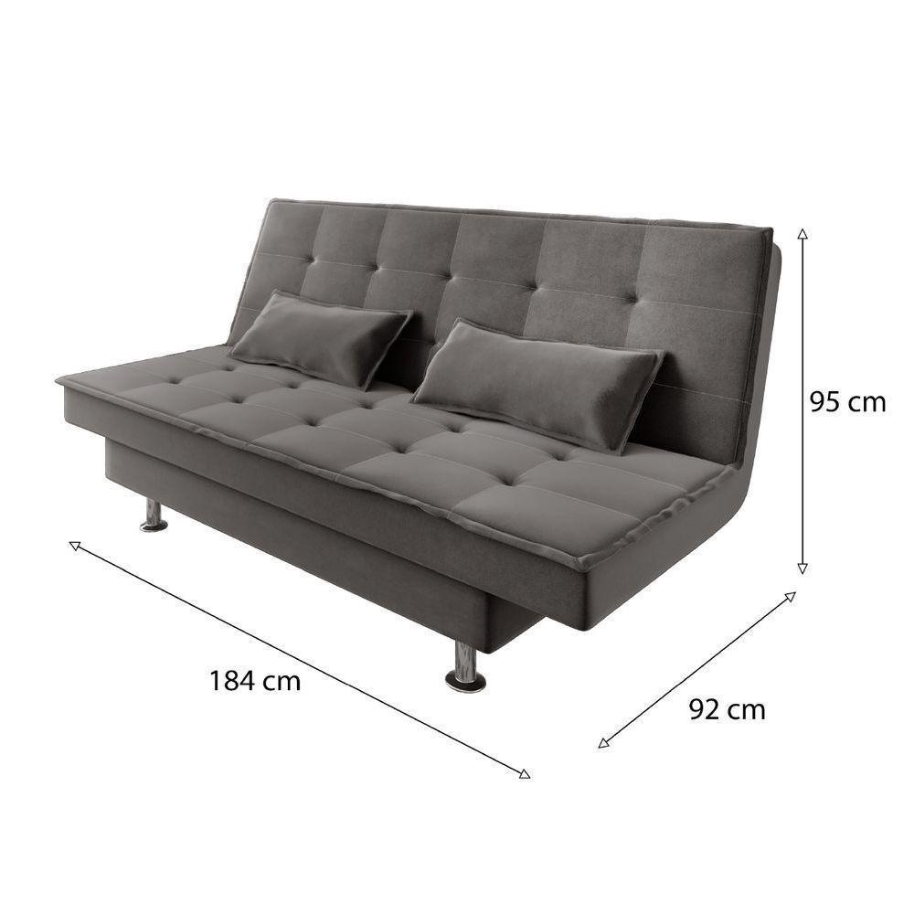 Sofá Cama 3 Lugares 1,84m Andradas Veludo Suede Cinza Mamflex Cinza - 3