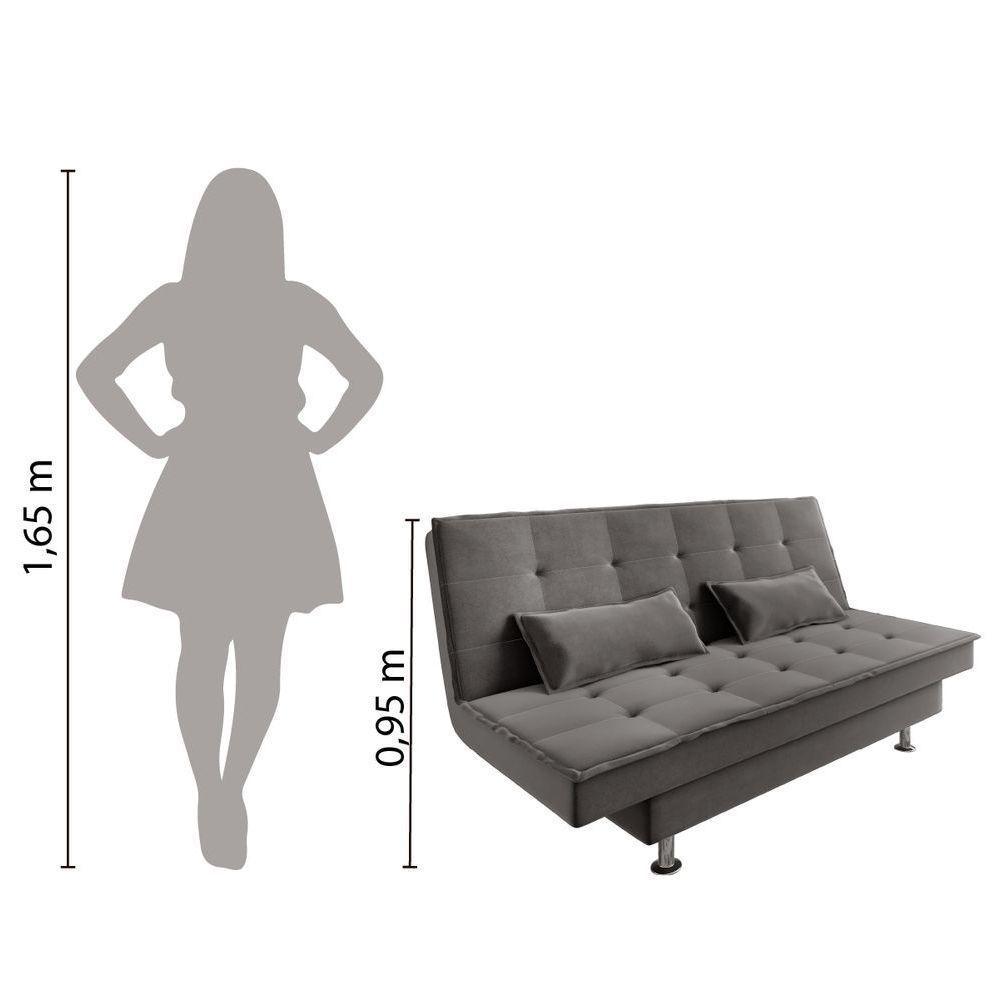 Sofá Cama 3 Lugares 1,84m Andradas Veludo Suede Cinza Mamflex Cinza - 7