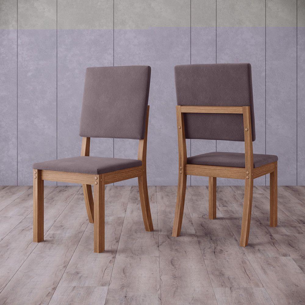 Conjunto 2 Cadeiras Estofadas Milla Henn Nature Com Marrom Amêndoa - 1