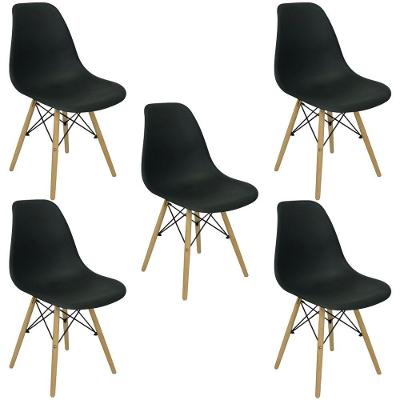 Kit 5 Cadeiras Eiffel Charles Eames Wood Cozinha Jantar Preta