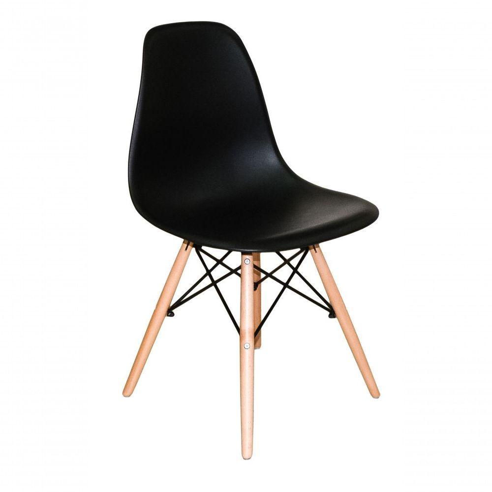 Kit 4 Cadeiras Eiffel Charles Eames Wood Base Madeira Preta - 2
