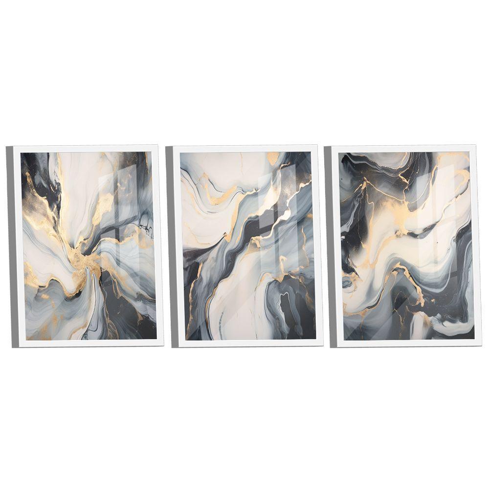 Conjunto De Quadros Trio Abstract Black Gold -- Br Artes - 1